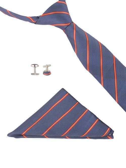 blue microfiber tie, handkerchief & cuff-links (set of 3) - 11476309 - Very Small Image - 1