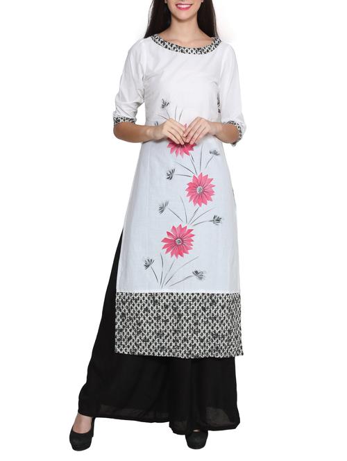 white colored, printed long rayon kurta - 11476502 - Very Small Image - 1