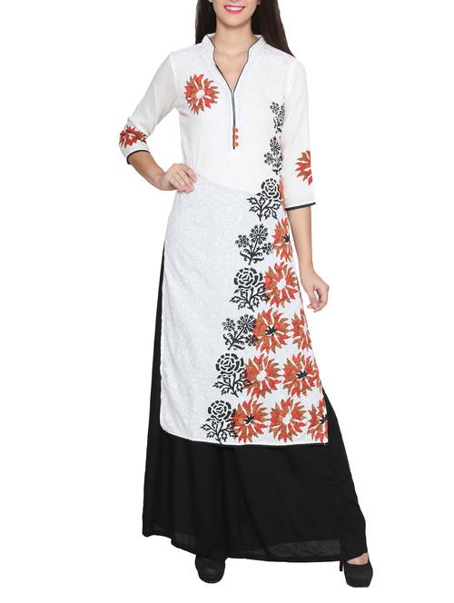 white colored, printed long rayon kurta - 11476504 - Very Small Image - 1