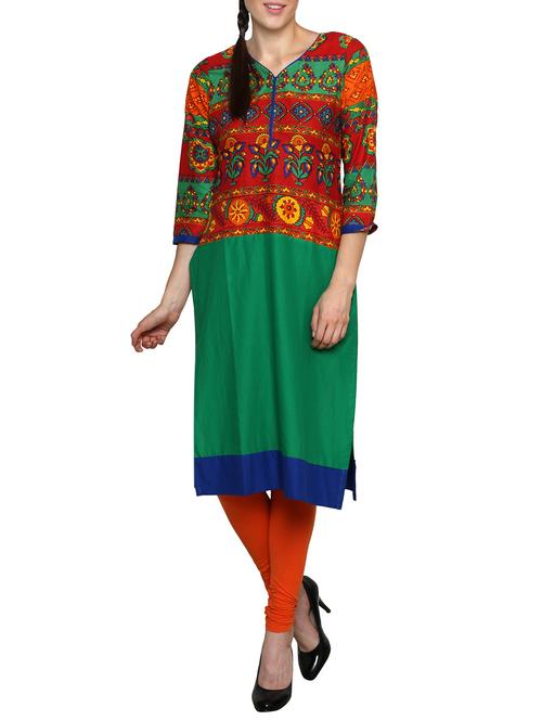 green printed cotton kurta - 11477597 - Very Small Image - 1