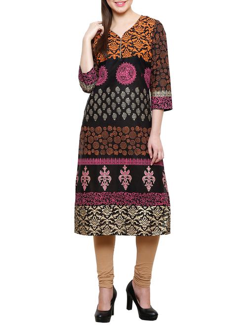 black printed cotton kurta - 11477699 - Very Small Image - 1