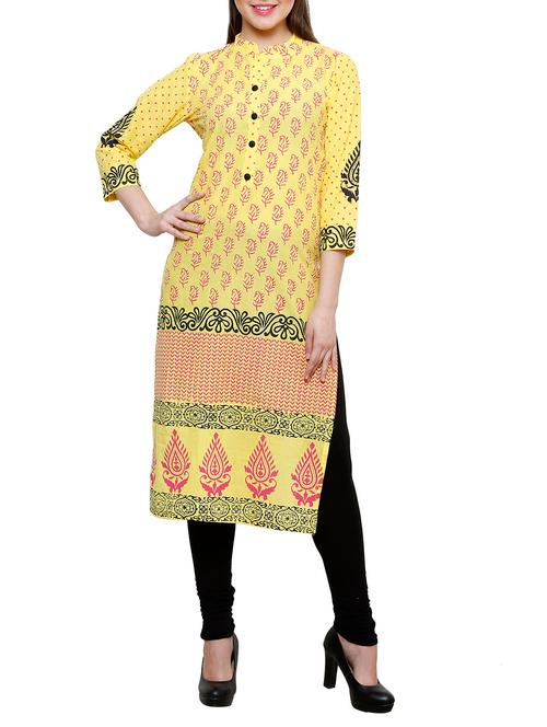 yellow printed cotton kurta - 11477702 - Very Small Image - 1