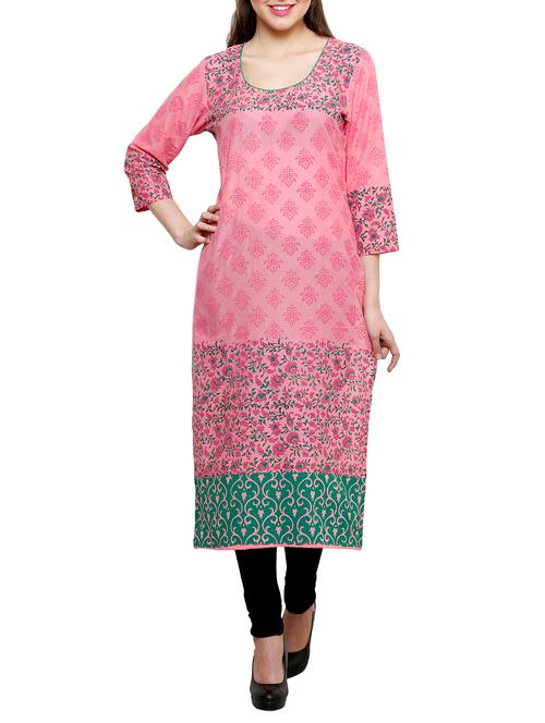 pink printed cotton kurta - 11477703 - Very Small Image - 1