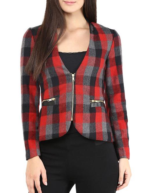 red and grey chequered fleece jacket - 11478785 - Very Small Image - 1