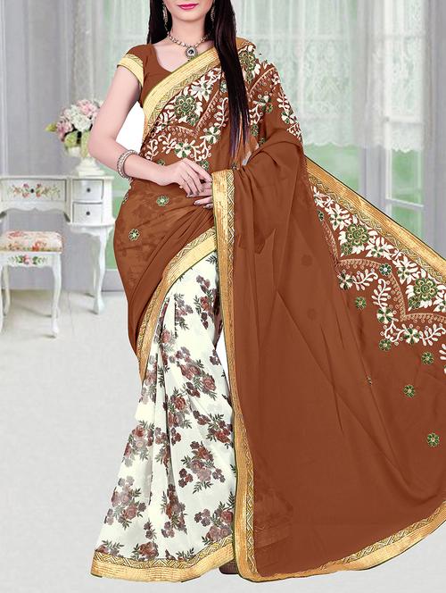 white georgette saree with blouse - 11481119 - Very Small Image - 1