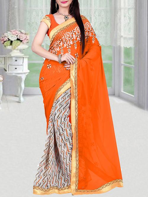 white georgette saree with blouse - 11481132 - Very Small Image - 1