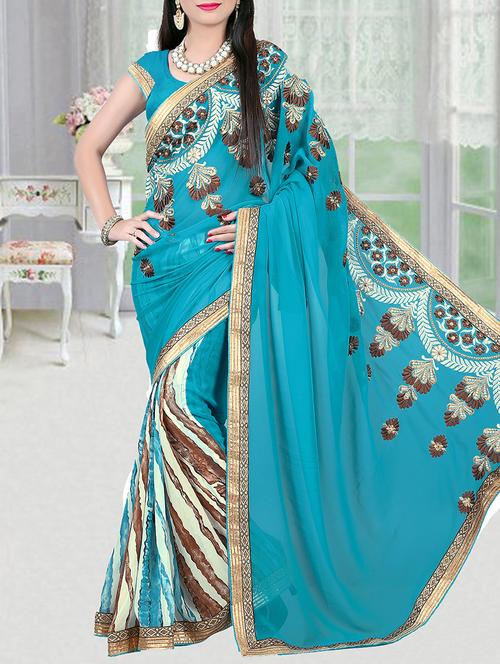 blue georgette saree with blouse - 11481148 - Very Small Image - 1