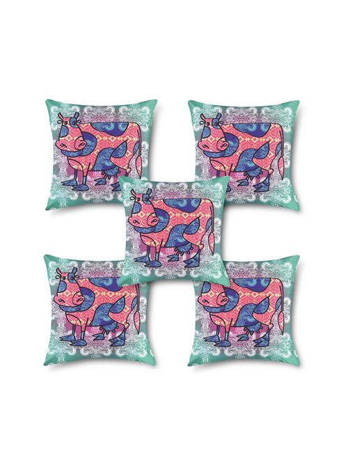 ethnic cow printed multi color cushion cover 16"x16" 5 pcs set - 11481634 - Very Small Image - 1
