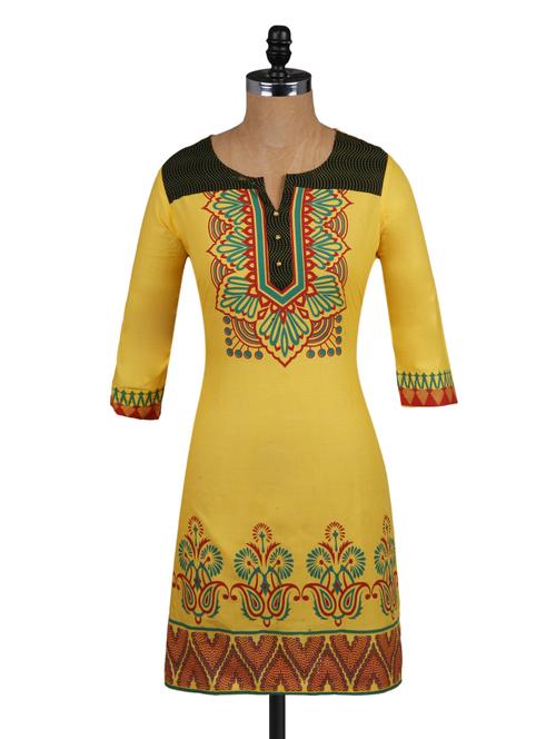 yellow cotton straight kurta - 1148208 - Very Small Image - 1