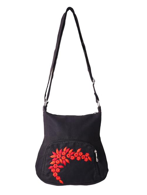 black embroidered canvas sling bag - 11483706 - Very Small Image - 1