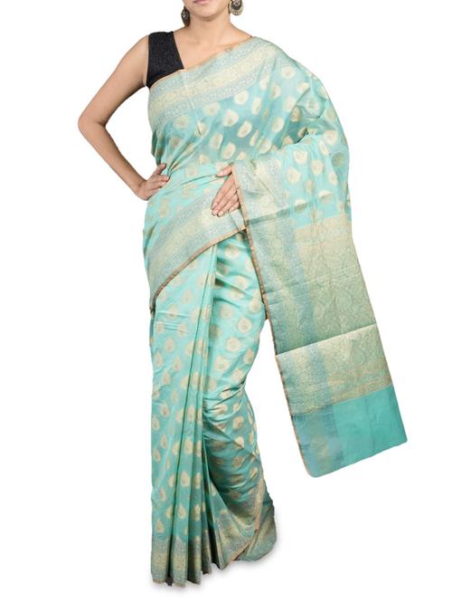 light blue cotton banarasi saree - 1148482 - Very Small Image - 1