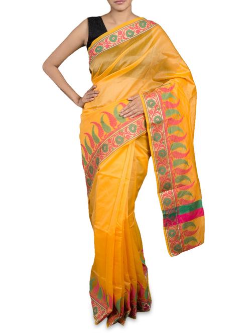 yellow cotton saree - 1148484 - Very Small Image - 1
