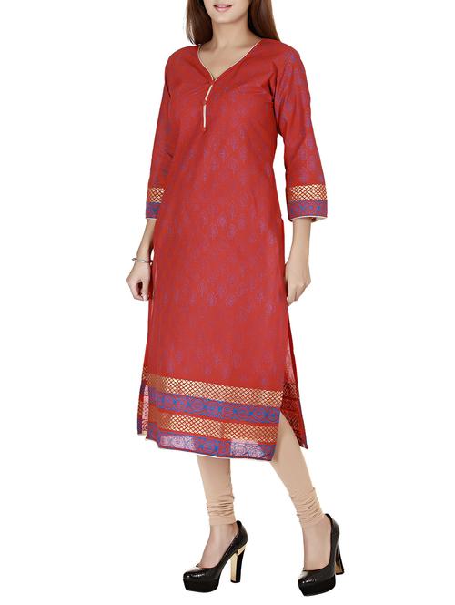 red cotton kurta - 11487221 - Very Small Image - 1