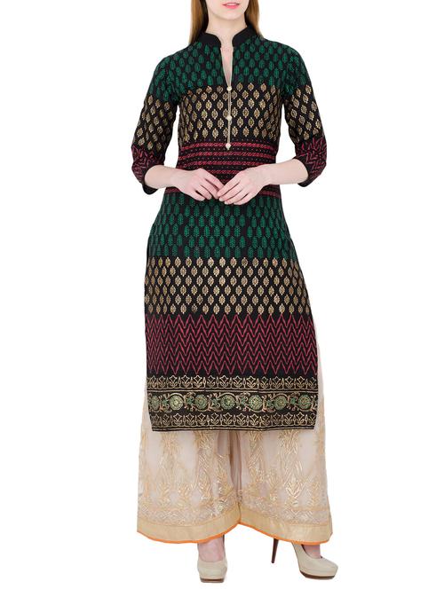 black cotton printed straight kurta - 11487229 - Very Small Image - 1