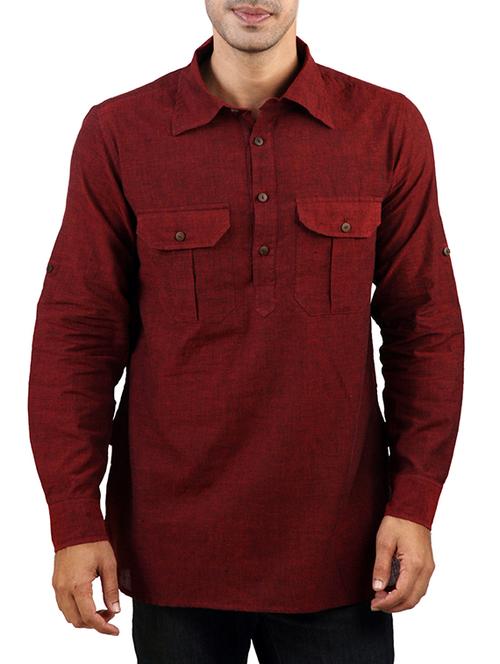solid maroon cotton kurta - 11487934 - Very Small Image - 1