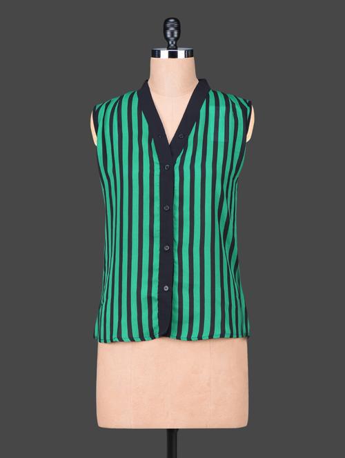 v neck stripped polyester shirt - 1149079 - Very Small Image - 1