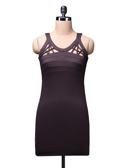 brown sleeveless multi blend solid dress - 1149207 - Very Small Image - 1