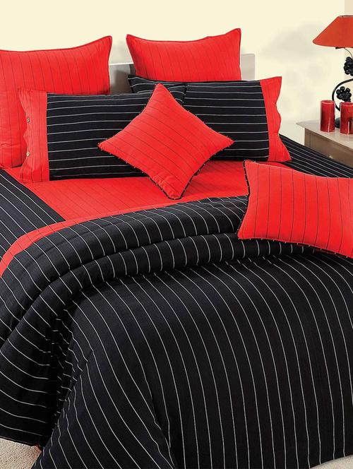black and red stripes cotton bed sheet with pillow covers - 11493417 - Very Small Image - 1