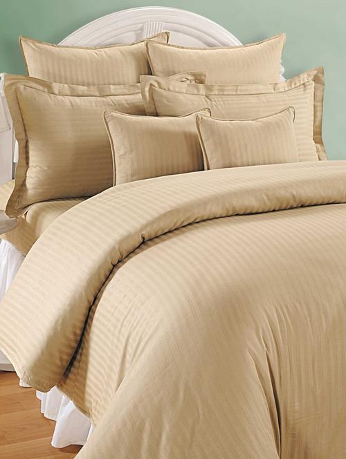 beige self striped bed sheet with pillow covers - 11493449 - Very Small Image - 1