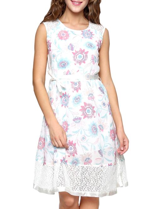 white georgette fit & flare dress - 11494377 - Very Small Image - 1