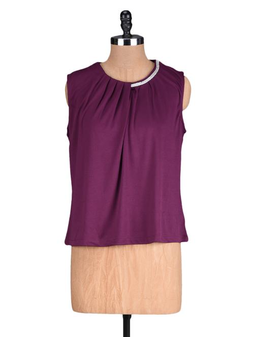 pink plain poly knit pleated top - 1149452 - Very Small Image - 1