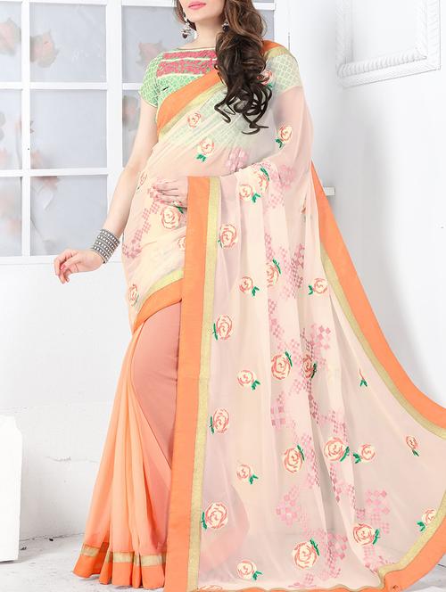 orange embroidered georgette saree with blouse - 11496555 - Very Small Image - 1