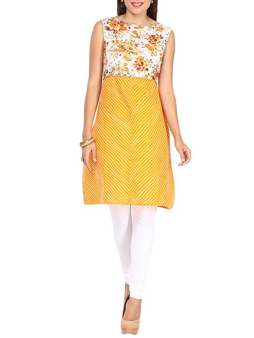 yellow cotton printed a-line kurta - 11498084 - Very Small Image - 1