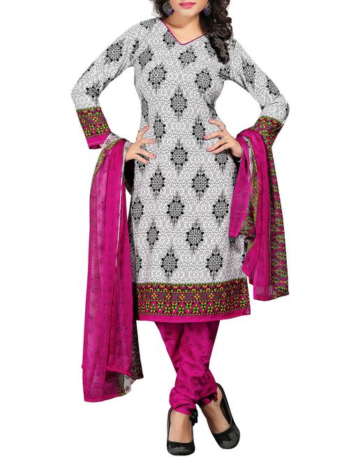 white printed crepe un-stitched suit set - 11498293 - Very Small Image - 1