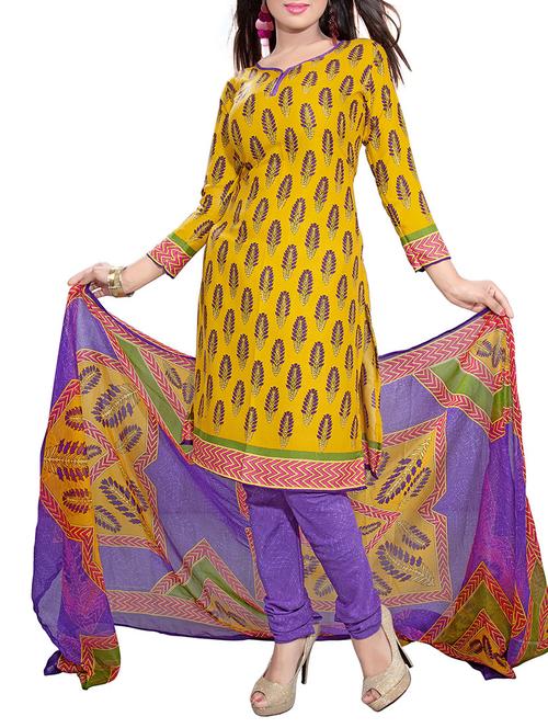 yellow crepe unstitched suit - 11498320 - Very Small Image - 1