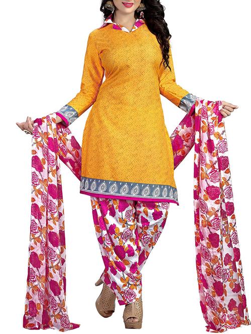 yellow crepe dress material - 11498347 - Very Small Image - 1