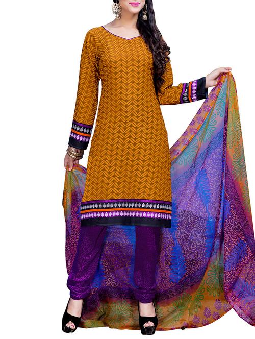 yellowcrepe dress material - 11498359 - Very Small Image - 1