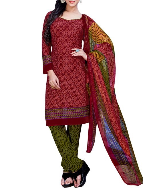 red printed crepe dress material - 11498367 - Very Small Image - 1