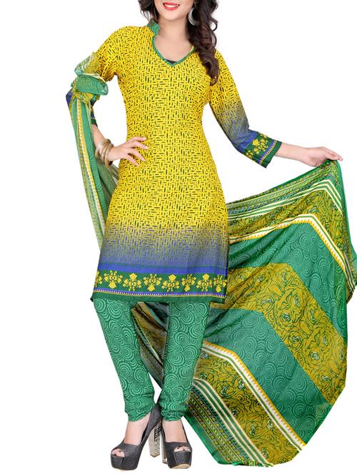 yellow printed crepe dress material - 11498372 - Very Small Image - 1