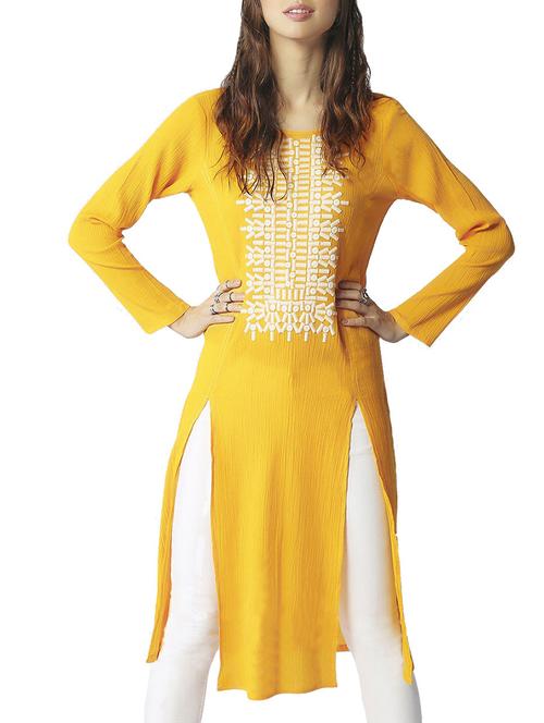 yellow color, georgette embroidered long kurta - 11498408 - Very Small Image - 1
