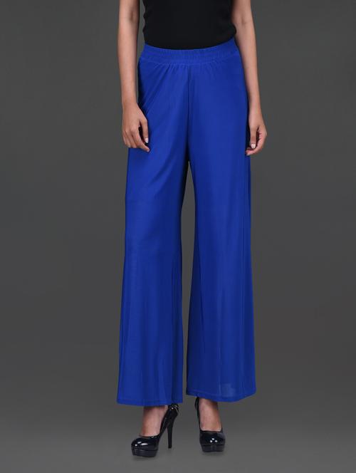 solid blue polyester palazzos - 1150093 - Very Small Image - 1
