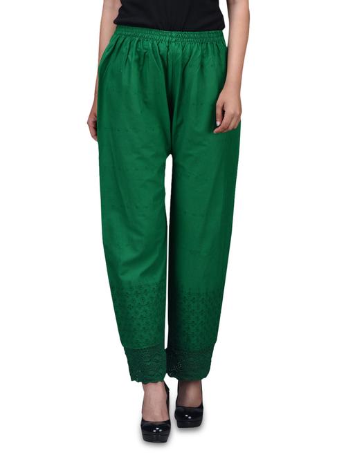 green trimmed lace cotton chikan palazo pant - 1150178 - Very Small Image - 1
