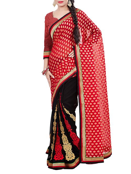 red embroidered georgette saree - 11502308 - Very Small Image - 1