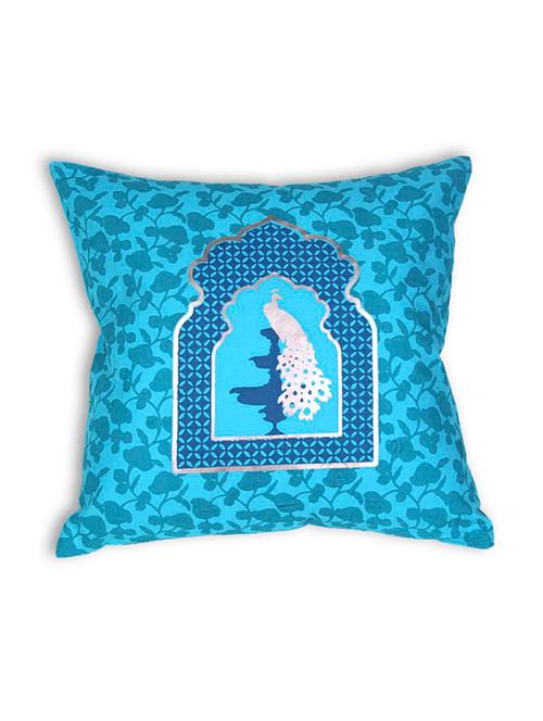 house this darbaar-mayuri 100% cotton cushion cover - blue - 11504577 - Very Small Image - 1