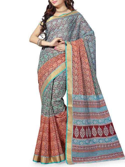 multi colored cotton saree with blouse - 11506960 - Very Small Image - 1