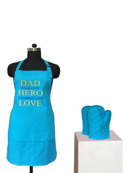 lushomes cotton witty blue dads the hero apron set (1 apron & 2 oven mittens) - 11507878 - Very Small Image - 1