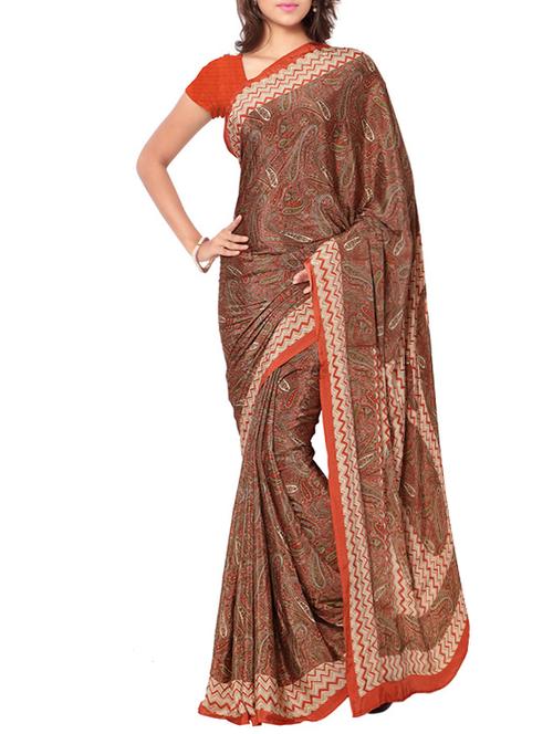 brown crepe saree with blouse - 11508269 - Very Small Image - 1