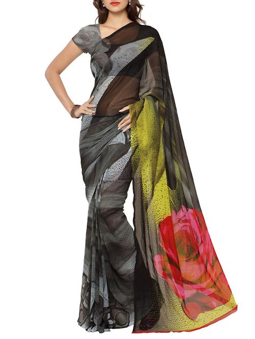 black georgette saree with blouse - 11508281 - Very Small Image - 1