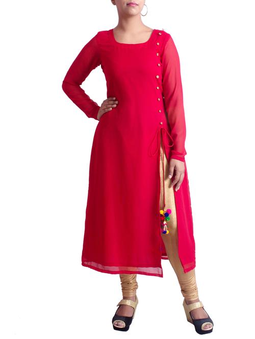 red georgette kurta - 11509677 - Very Small Image - 1