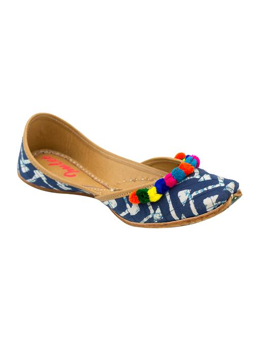 indigo pom pom embellished leather mojris - 11512141 - Very Small Image - 1