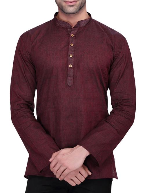 solid wine cotton kurta - 11513196 - Very Small Image - 1