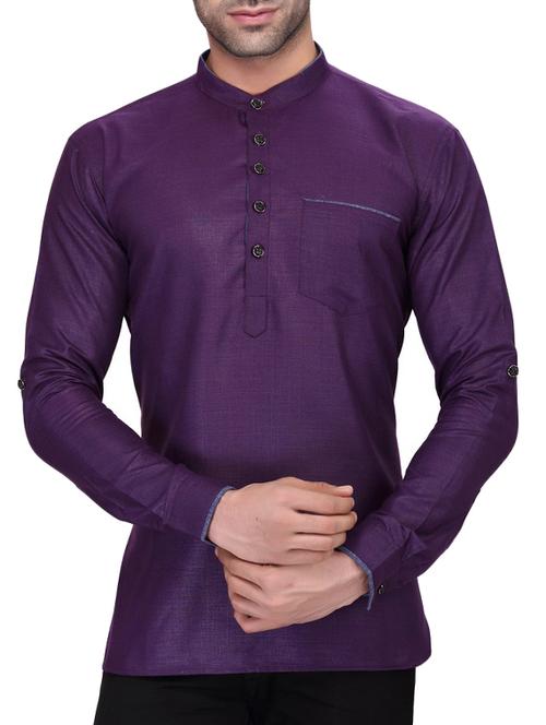 solid purple cotton short kurta - 11513281 - Very Small Image - 1
