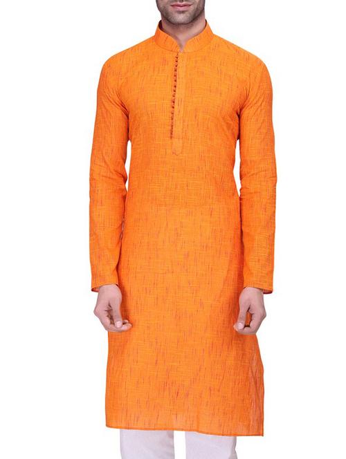 solid orange cotton kurta - 11513651 - Very Small Image - 1