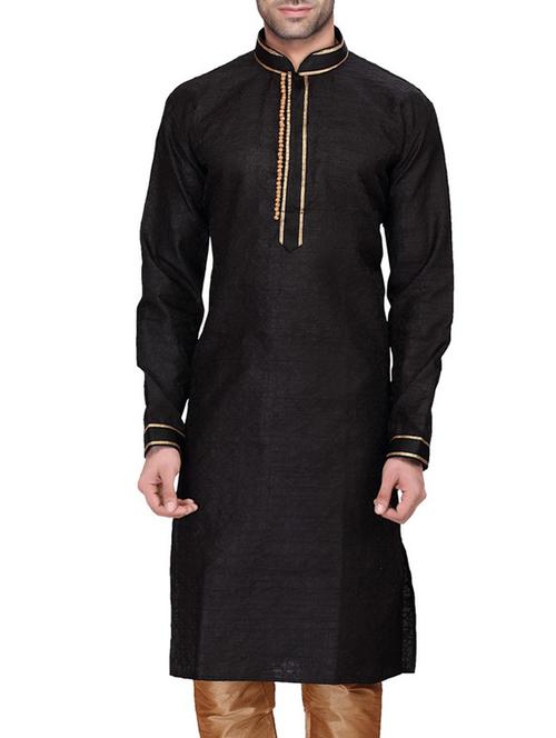 solid black cotton kurta pyjama set - 11513666 - Very Small Image - 1