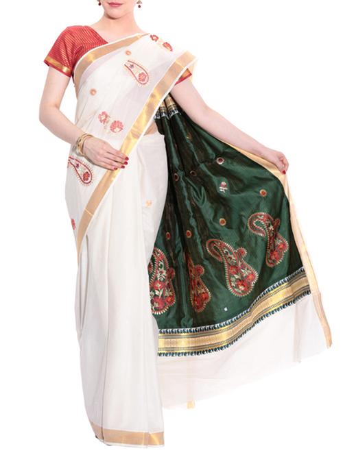 beige cotton kasavu saree with blouse - 11514512 - Very Small Image - 1