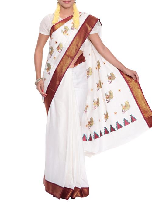 beige cotton kasavu saree with blouse - 11514555 - Very Small Image - 1